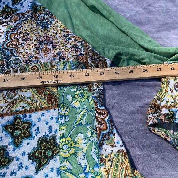 Cato Womens Contrast Top Green Back Patchwork Front Assymetrical Hem Size XL - Picture 6 of 7